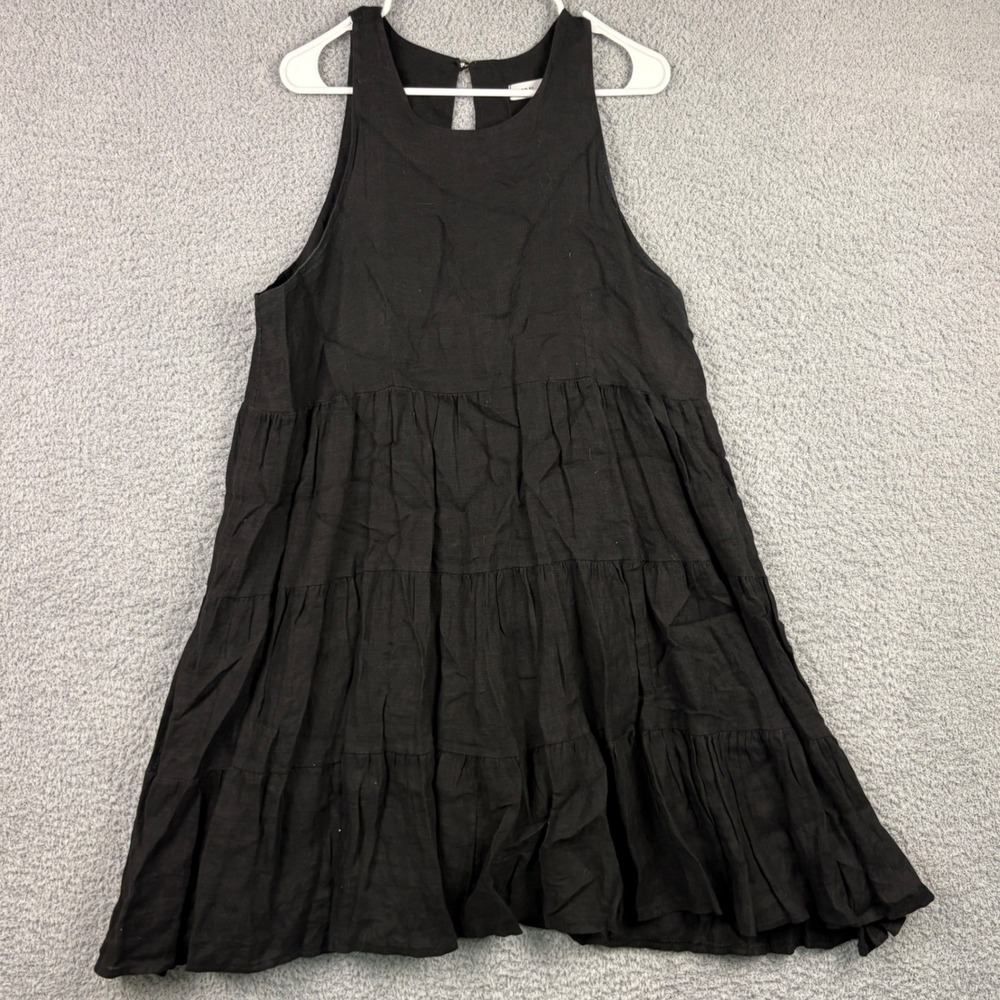CIVICO 51 Tiered Dress Womens XL Black 100 Linen Sleeveless Italy Boho Summer